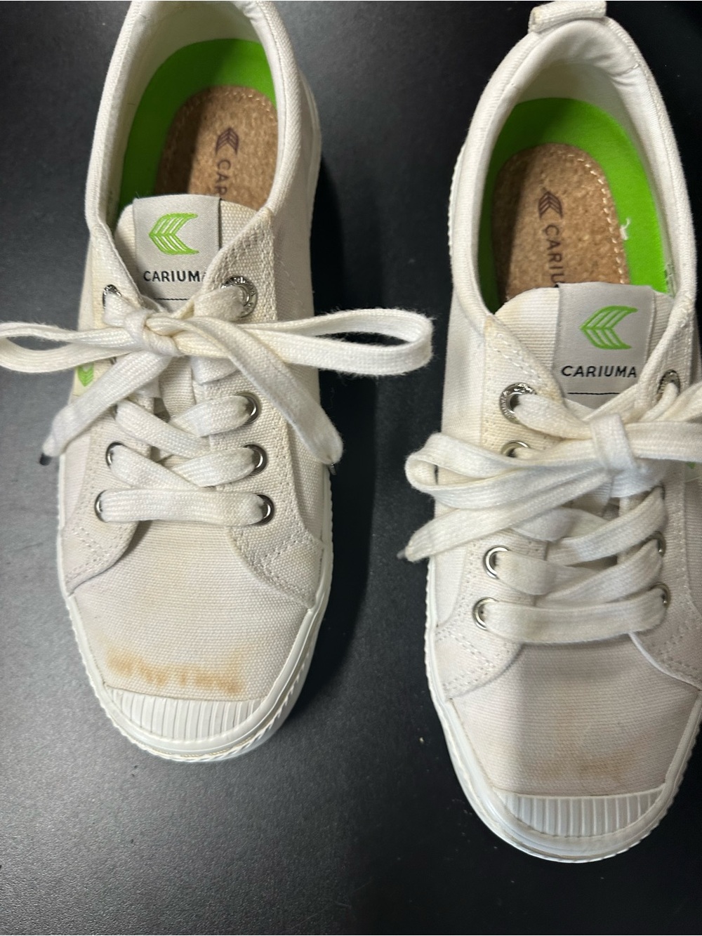 Cariuma Canvas Sneakers in White with Lime Green Accents